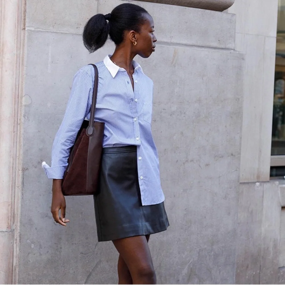J. CREW 17” Black Faux Leather Mini Skirt